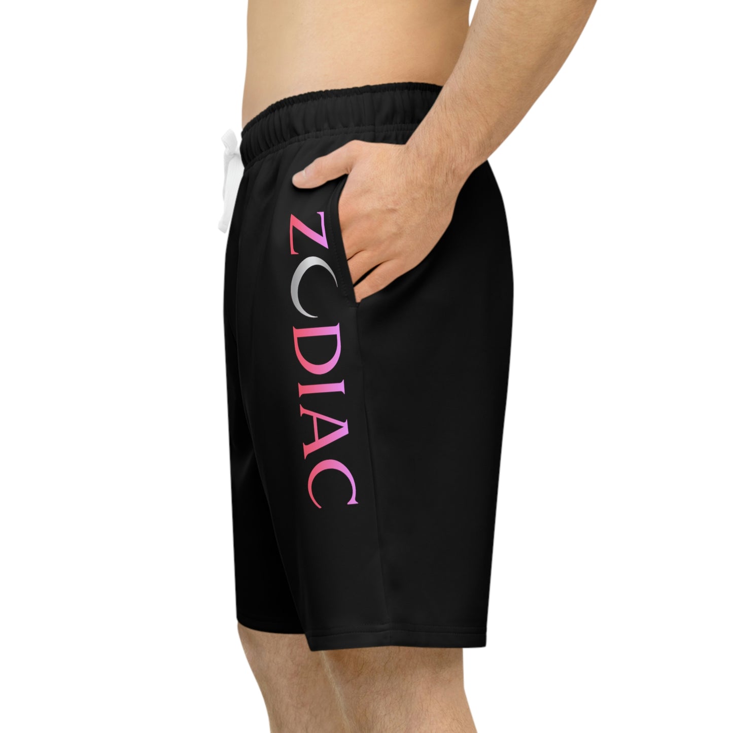 Zodiac Mens athletic long shorts, Side logo (Black)