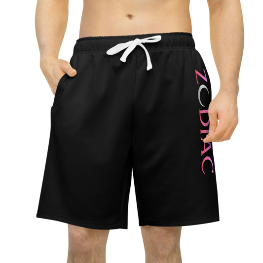 Zodiac Mens athletic long shorts, Side logo (Black)