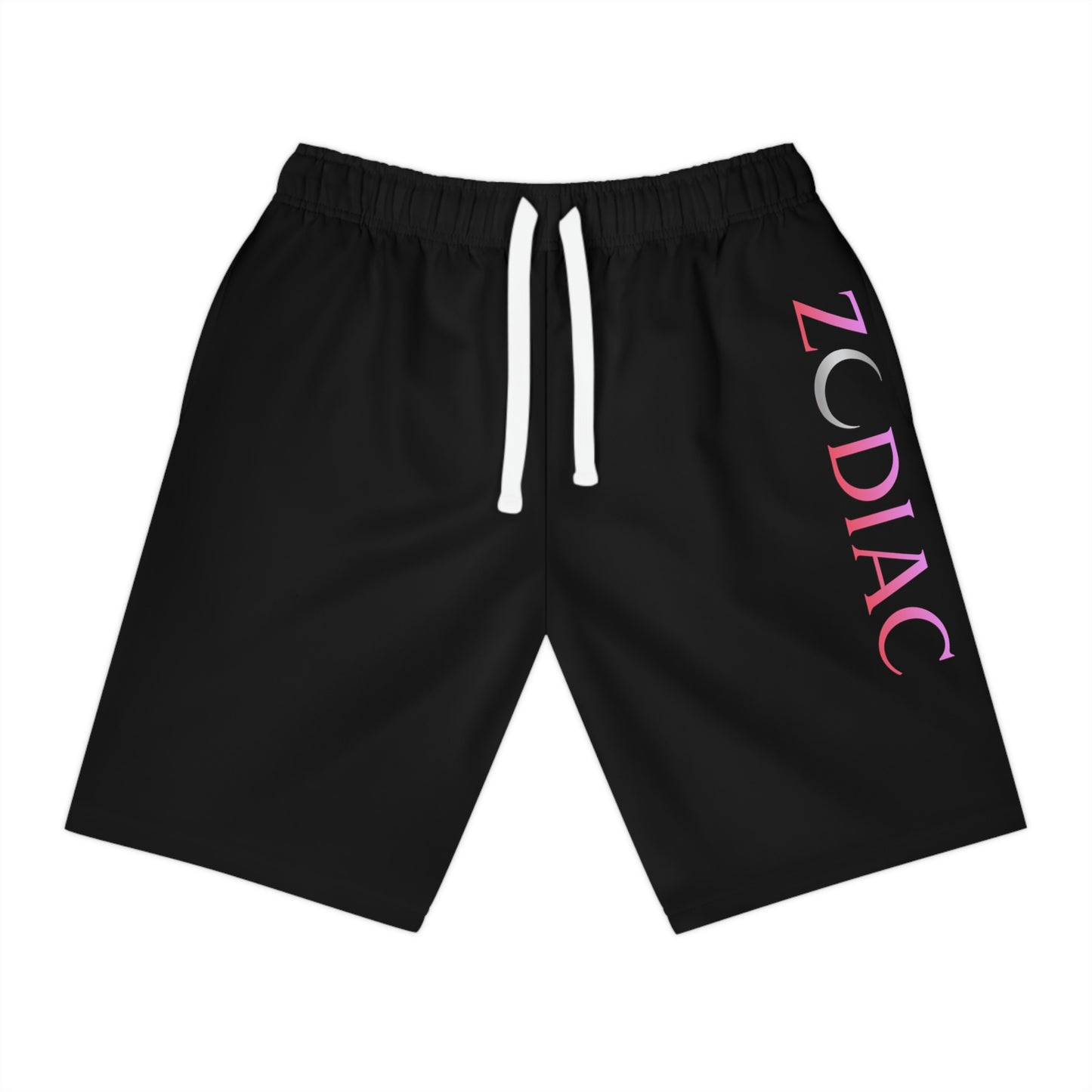 Zodiac Mens athletic long shorts, Side logo (Black)